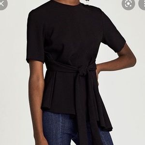 Zara black asymmetrical top with tie waist